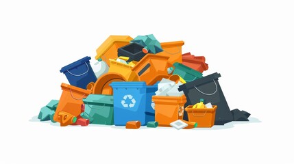 Obraz premium Illustration of pile of garbage bags isolated on white background.