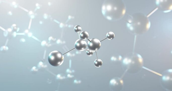Chloroethane rotating 3d molecule, molecular structure of ethyl chloride, seamless video