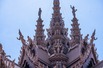 Buddhist Wooden Carvings Thailand Temple. Interior Sanctuary of Truth. Pattaya. Thailand.