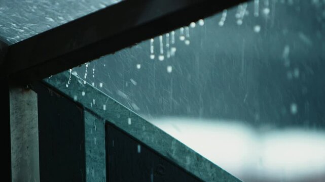 Spectacular shot of heavy rain and hailstorm