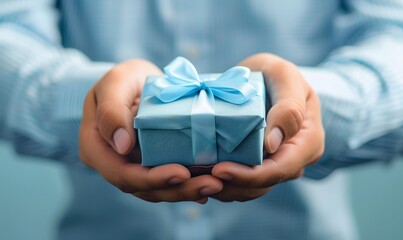  Hands of businessman holding gift box, Generative AI