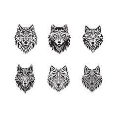 Set Of Black Wolf Entangle Style Vector Illustration