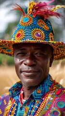 Fototapeta premium A man wearing a colorful hat and a colorful shirt