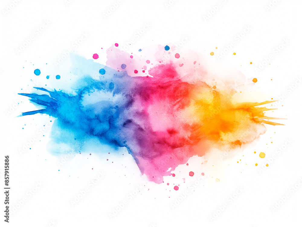 Poster colorful ink splatter on a white background, representing artistic expression and creativity. genera