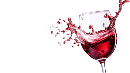 single wine glass with splashed wine into white isolated