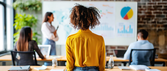 Business professionals in a meeting, clear photographic style, office background, concept of teamwork. Generative AI
