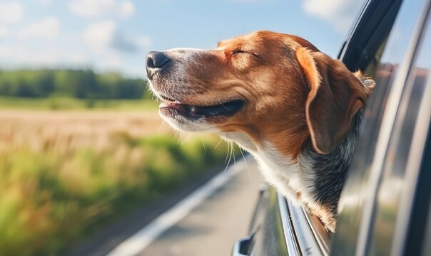Dog travel by car, Generative AI