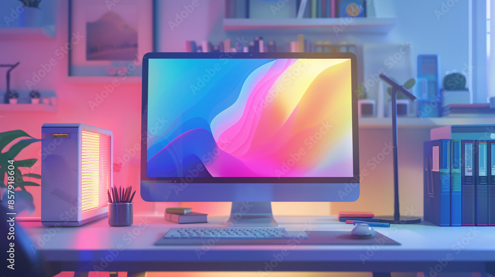 Poster features a desktop computer positioned on a desk.