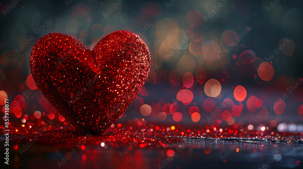 Wall mural a large red heart made of glitter, glitter background, sparkling particles, valentine's day theme, m - Wall murals