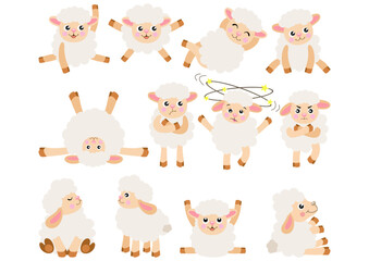 Set digital collage of cute lamb sheep