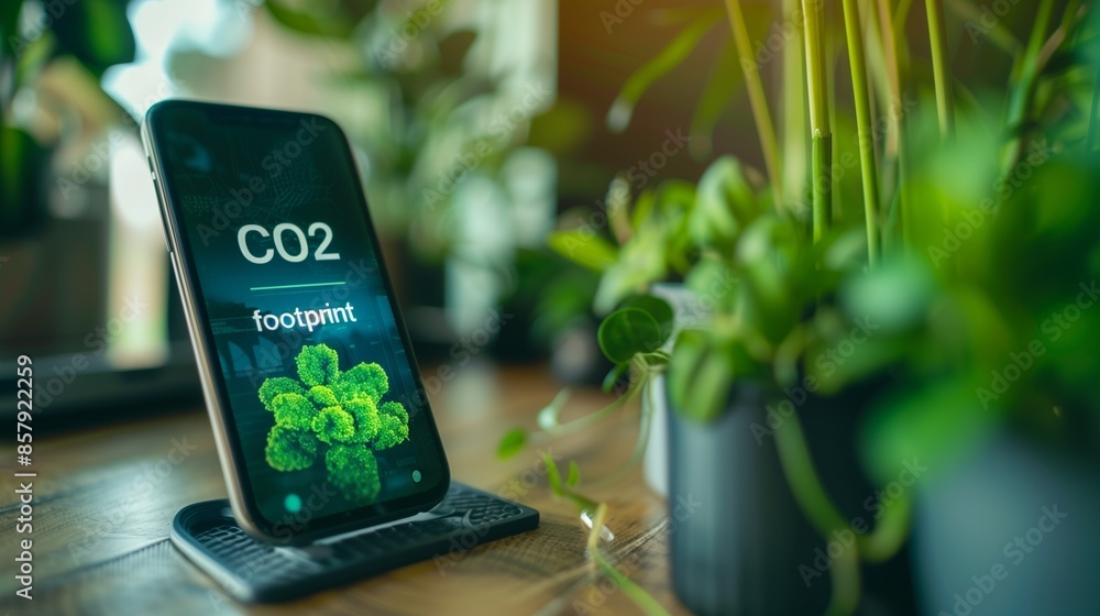 Aufkleber mobile app interface displaying co2 footprint calculation. analyze personal carbon dioxide emissions
