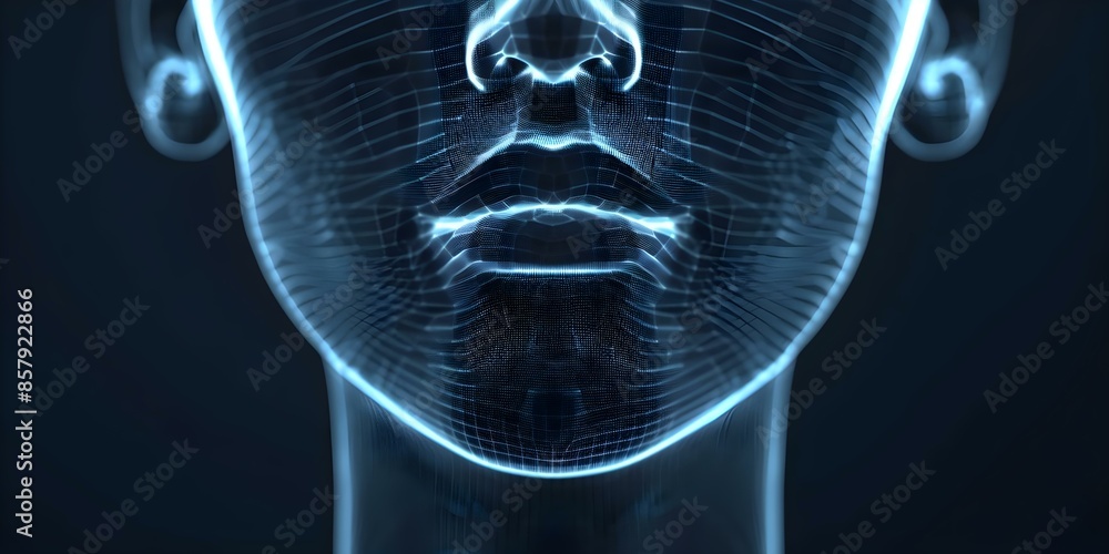 Aufkleber glowing polygon face with digital sound wave pattern and empty space for text. concept digital art, 