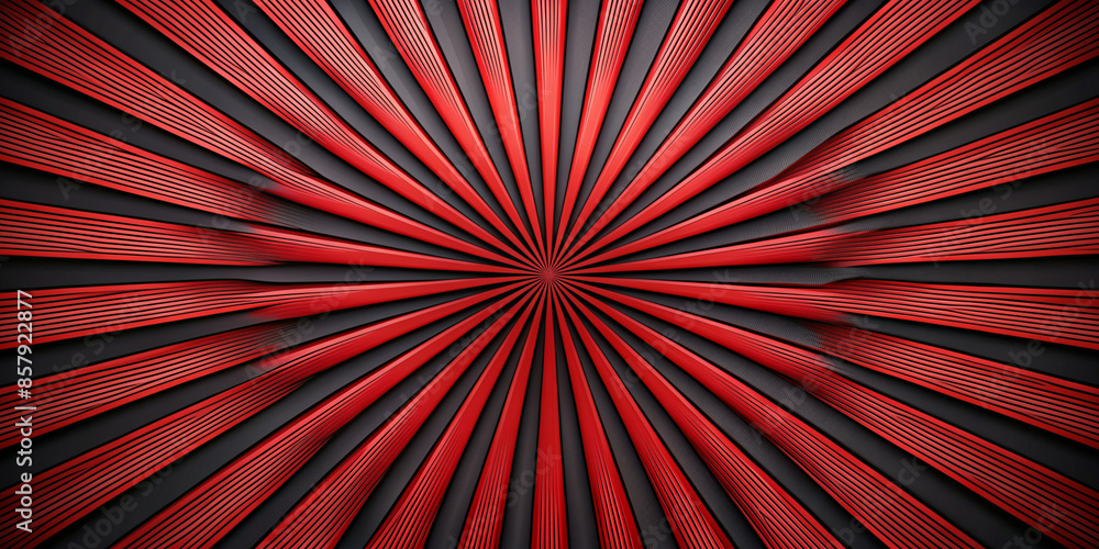 Wall mural Abstract background with 3D red black striped pattern, interesting radial symmetrical pattern minimal dark background, emboss design for business presentation.