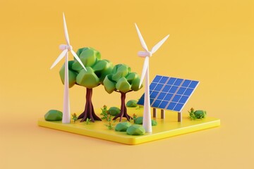 wind turbines and solar panels on background clean energy concept