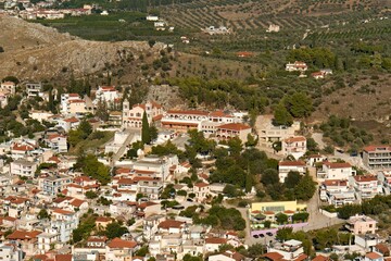 Fototapeta premium View of Nafplio town from Palamidi fortress. Nafplio is situated on the Argolic Gulf in the northeastern Peloponnese. Greece. Europe.