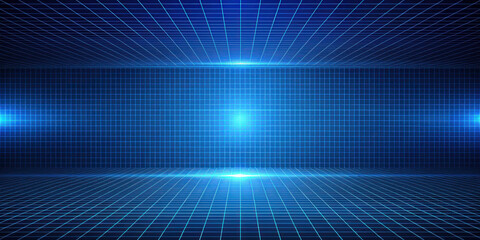 Futuristic Dark Blue Gradient Digital Grid Background