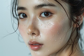 Beautiful young girl with water drops on her face