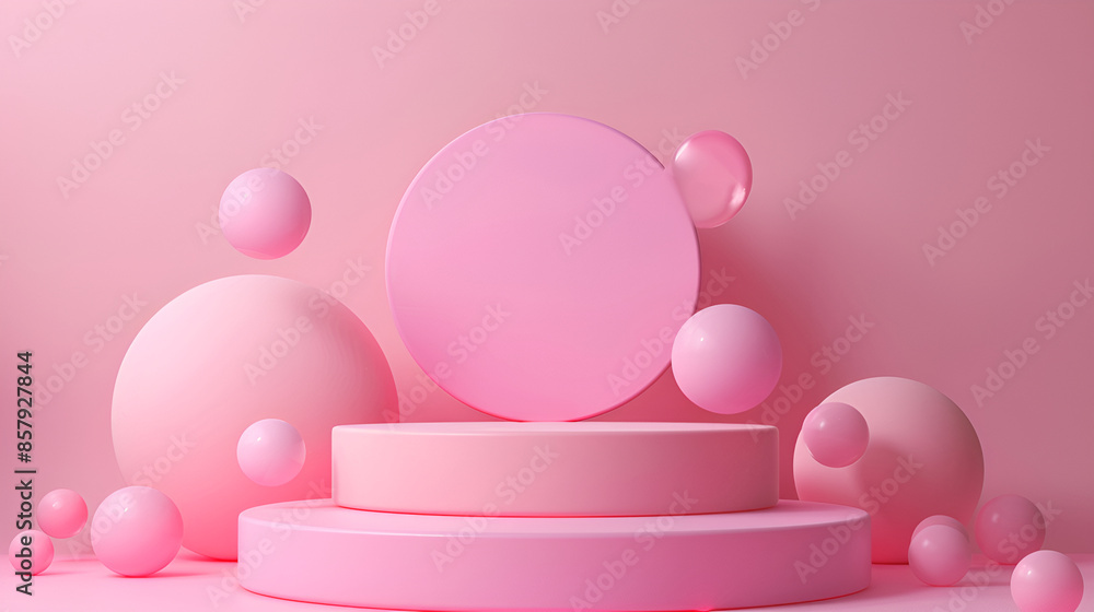 Poster abstract minimal scene with geometrical forms. pink background. 3d render,minimalist abstract primit