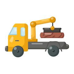 Off road Log Handling Vehicle with knuckle boom concept, Hydraulic Rotation Pick up bole truck vector color icon design, timber and lumber Symbol,  forest Deforestation product Sign,mill yard and wood