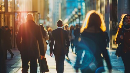 Photo taken from the back of businessmen walking on the street