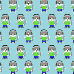 Seamless repeating pattern of cats wearing headphones