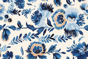 Fototapeta premium Floral Ikat pattern seamless embroidery background border Elegant and intricate design featuring vibrant floral motifs in a seamless arrangement with Ikat-inspired embroidery Perfect for textiles