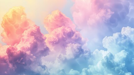 Fototapeta premium beautiful magic background, cumulus clouds in pastel colors, pink and blue, sun rays
