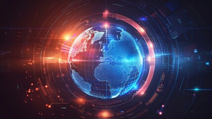 Obraz premium Abstract vector illustration depicting a global technology concept, showcasing digital elements and a futuristic background.