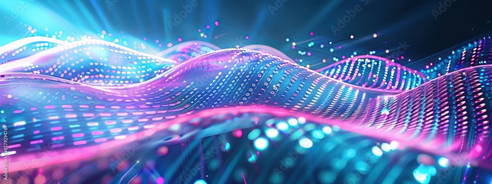 Aufkleber illustrate a flowing digital data stream made up of binary code in 3d. the stream should be set agai
