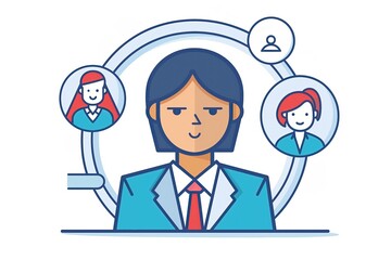 Tech support. Professional. Project manager. Task. Vector illustration of a customer service team members. Work connections. Communication. Co-workers. Management. Human resources