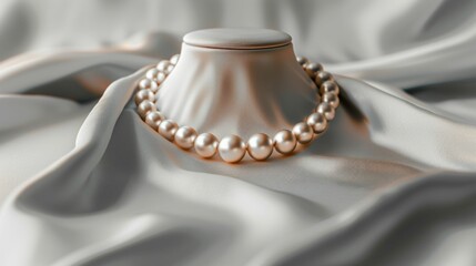 Elegant Pearl Necklace and Ring on Satin Fabric. Generative ai