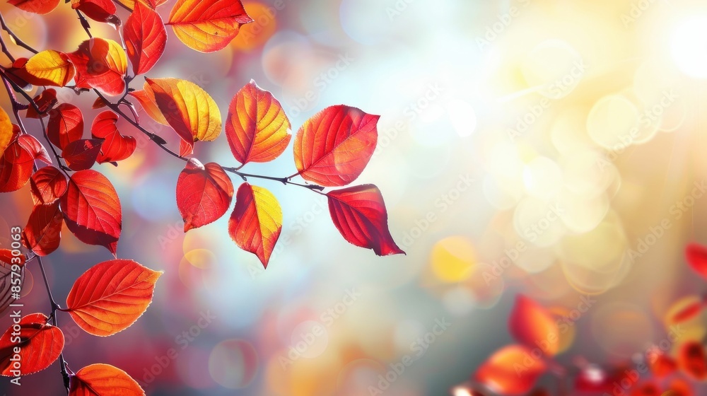 Poster autumn leaves with bokeh background. generative ai