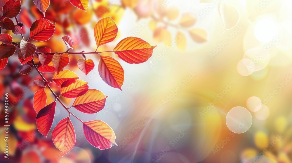Poster autumn leaves with bokeh background. generative ai