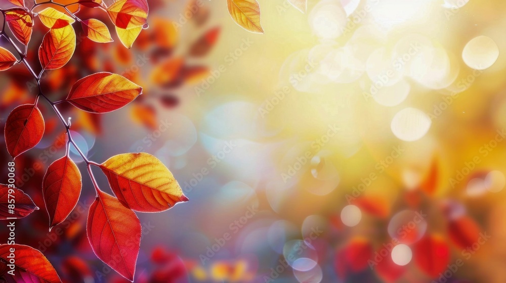 Poster autumn leaves with bokeh background. generative ai