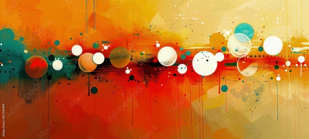 Poster abstract colorful dripping paint art with circles. generative ai