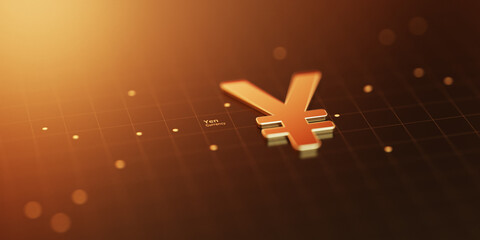 Gold yen currency 3d symbol cash on banking transfer investment exchange finance business wealth background of international japan money sign or global financial transaction economy market earning.
