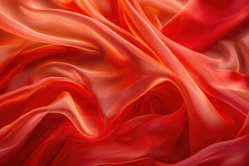 Realistic satin silk in red color,Flying abstract silk. Soft and elegant red fabric with a gentle drape float in the air, backdrop for your designs, Wide web banner,copyspace,abstract rippled drapery 