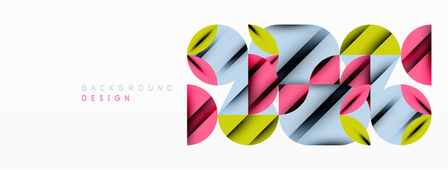 Circle, square and flower petal geometric background. Round shapes composition for wallpaper, banner, background or landing