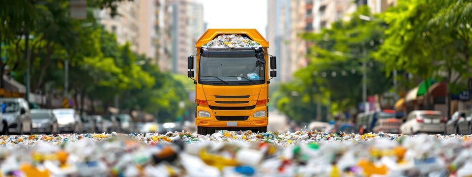 Recycling Trucks in Action: Recycling trucks collecting sorted waste from residential areas, emphasizing efficient waste collection systems.