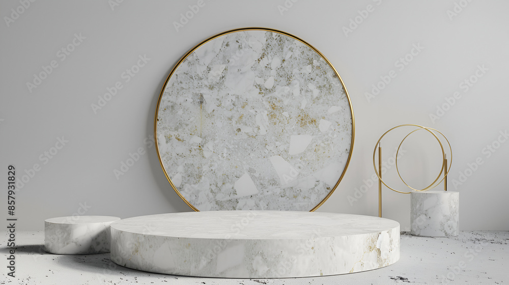Poster abstract modern minimal background with cobblestones on the wet floor. trendy showcase with golden r