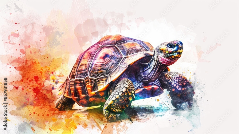 Poster a single turtle sitting on a white background, suitable for use in educational materials or as a dec