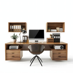 Office room interior with computer illustration
