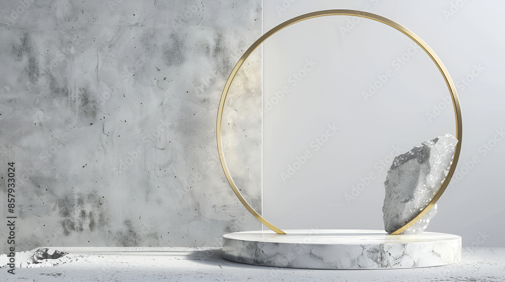 Poster abstract modern minimal background with cobblestones on the wet floor. trendy showcase with golden r