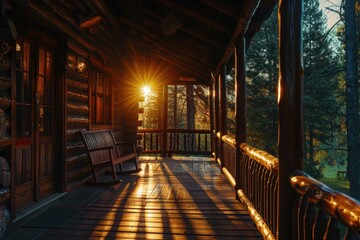 Sunset scene on the porch of a cabin