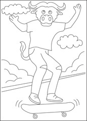 bull skate funny coloring book page