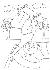 bear skate funny coloring book page