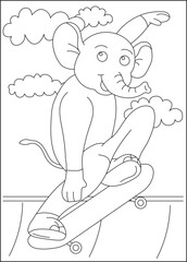 elephant skate funny coloring book page