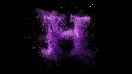 Obraz premium Explosion of purple powder forming the shape of the letter H, ideal for creative and abstract designs