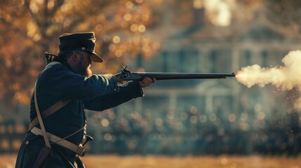 Naklejka premium A person wearing a uniform holds a gun, suitable for use in law enforcement or military scenarios