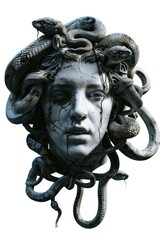 Obraz premium A figurine of a woman adorned with snakes as a headdress, perfect for mystical or occult-themed illustrations